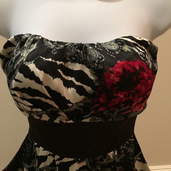A' GACI Strapless Floral Tie Back Zebra Dress - Picture 2 of 5